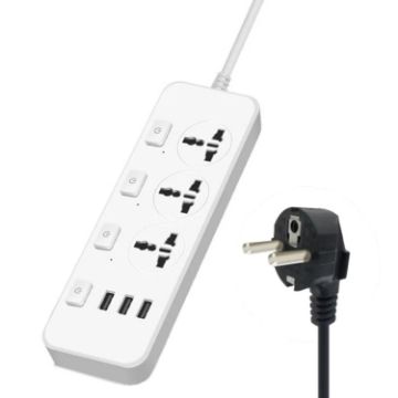 T14 2m 2500W Socket with 3 Plugs & 3 USB Ports, EU Plug, White - 1