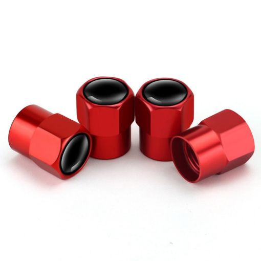Hexagonal Metal Tire Valve Caps - 4pcs Set Universal Red Covers - 1
