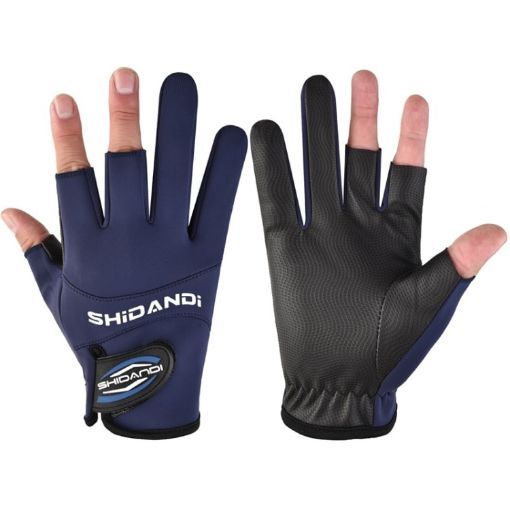 Fishing Fingerless Gloves - Non-Slip, Waterproof, Wear-Resistant (Blue) - 1