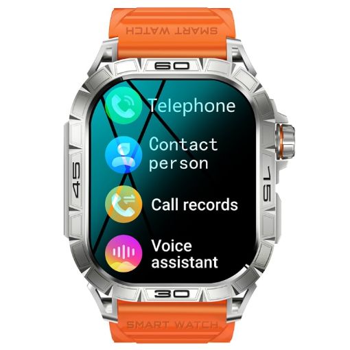 K63 1.96" Heart Rate/Blood Oxygen Smart Watch, Bluetooth Call, Orange - 1