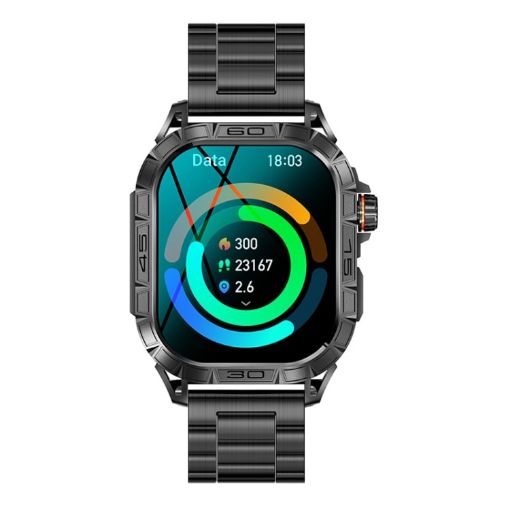 K63 1.96" Heart Rate/Blood Oxygen Smart Watch, Black Steel Band - 1