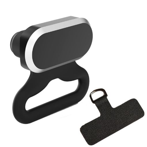 Type-C 2 In 1 Charging Port Dust Plug & Lanyard Set - Black - 1