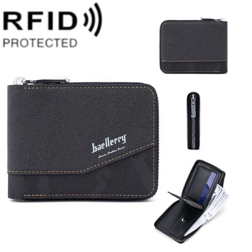 Baellerry D5106 RFID Anti-theft Retro Zipper Wallet Coin Purse Black - 1