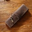 Retro Genuine Leather Pen Case - Tie Rope & Key, Crazy Horse Coffee - 1