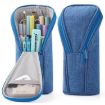 Large Capacity Blue Upright Pencil Case - Portable Office Exam Bag - 1
