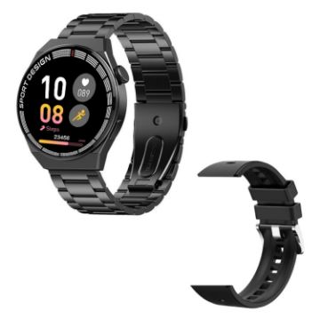 GT3Pro 1.28" Health Monitoring Smart Watch with NFC, Black Steel - 1