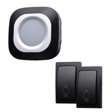 Wireless Home Doorbell, Self-Generated, No Batteries, 2 For 1 Black (UK Plug) - 1