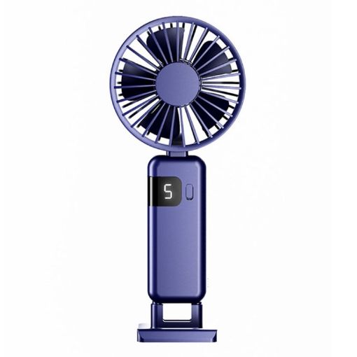 Portable Blue USB Charging Foldable Handheld Neck Fan with Digital Display - 1