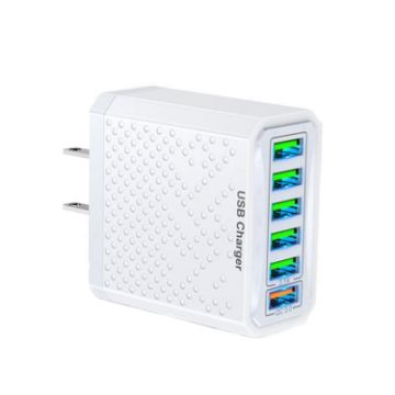 6-Port USB Travel Charger Power Adapter, Quick Charge, White US Plug - 1