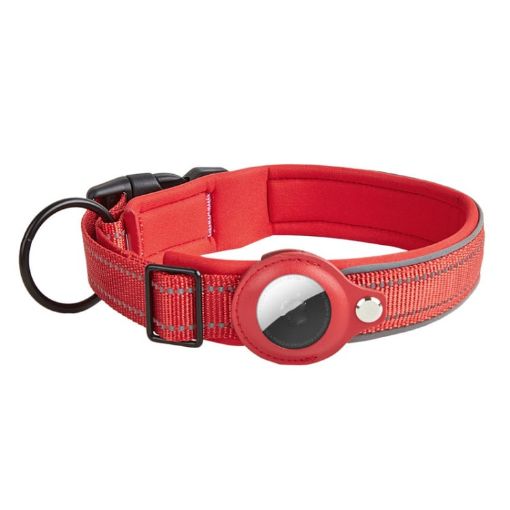 AirTag Tracker Dog Collar, Neoprene Lining, Reflective, Size S, Red - 1
