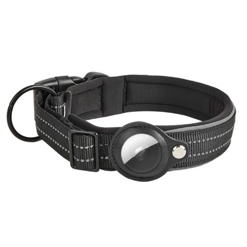 AirTag Tracker Dog Collar, Neoprene Lining, Reflective, Size S, Black - 1