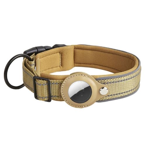 AirTag Tracker Dog Collar, Neoprene Lining, Reflective, Size L, Dark Khaki - 1