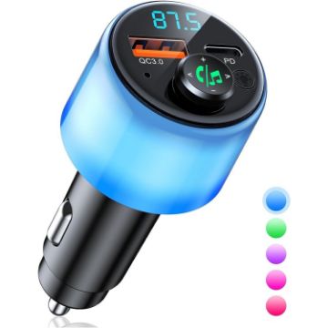 48W PD Fast Charging Car Bluetooth MP3 Player with Ambient Light - Black - 1