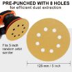 100pcs 5" 8-Hole Sanding Discs P600 Grit 125mm Yellow Flocking Sheets - 2