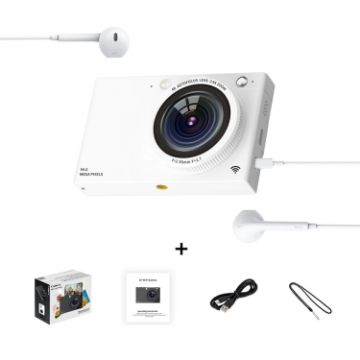 64MP HD CCD Digital Camera with WiFi, White + Headphone Cable - 1