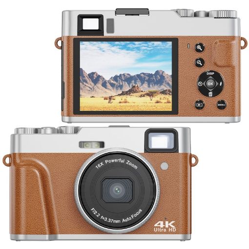 DC202L 2.8" 4K HD 16X Zoom Digital Camera SLR, Brown, EU Plug - 1