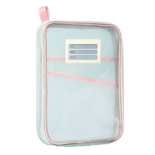 A4 Clear File Bag Pink - Student Books Stationery Storage Mesh Pouch - 1