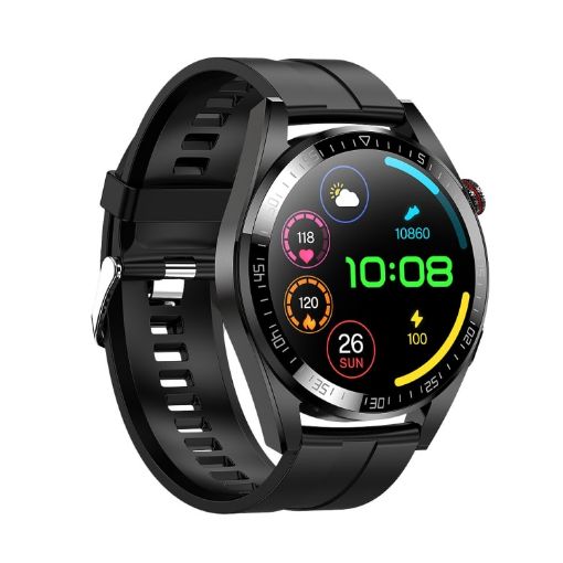 1.43" AMOLED Smartwatch: Heart Rate, BP Monitor, Bluetooth, Black Strap - 1