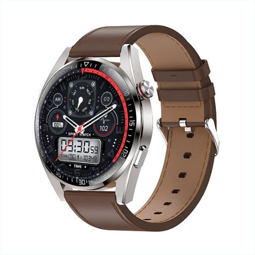 Silver Leather Strap Smartwatch: 1.43" AMOLED, Heart Rate & BP Monitor - 1