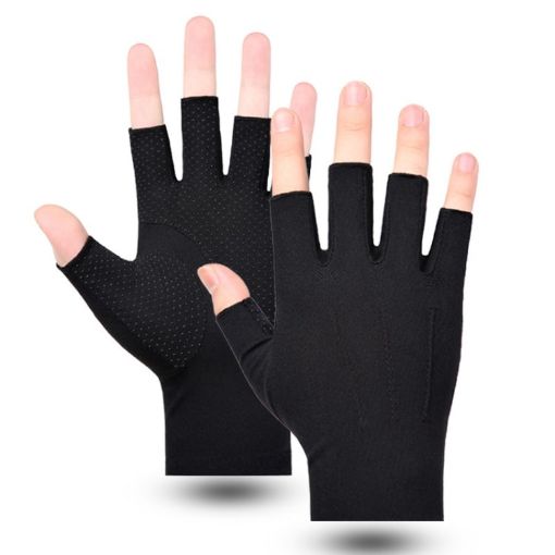 Men's Half Finger Black Ice Silk Gloves - Breathable Anti-UV for Cycling - 1