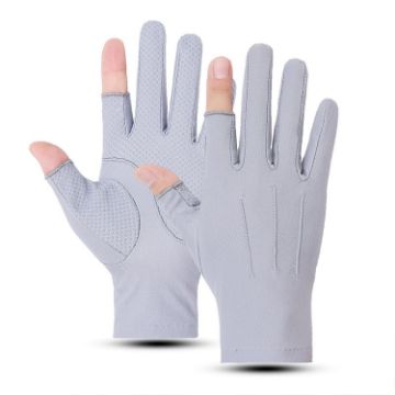 Men's Gray 2-Finger Outdoor Bicycle Fishing Gloves, Breathable Anti-UV - 1