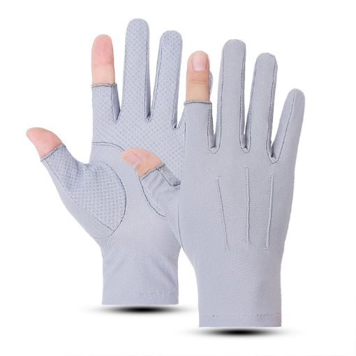 Men's Gray 2-Finger Outdoor Bicycle Fishing Gloves, Breathable Anti-UV - 1
