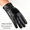 Men's PU Leather Touchscreen Gloves - Warm Velvet Lined, Black, Avg Size - 3