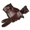 Men's Brown PU Leather Gloves - Warm Velvet, Touchscreen, One Size - 1