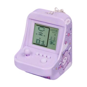 Mini Purple Arcade Game Keychain - Portable Building Block Toy Gift - 1