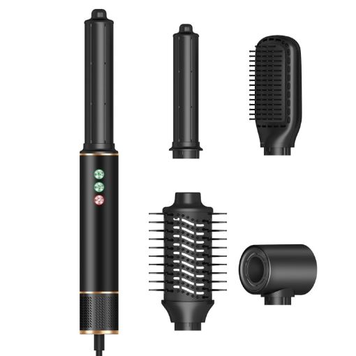 5 in 1 Hot Air Comb Curling Negative Ion Hair Dryer - Black Gold EU Plug - 1