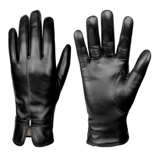 Women's Black Sheepskin Wool Fleece Lined Touchscreen Gloves, Size M - 1