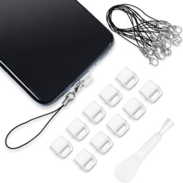 USB-C Charging Port Dust Plug & Lanyard Cleaning Brush Set - White - 1