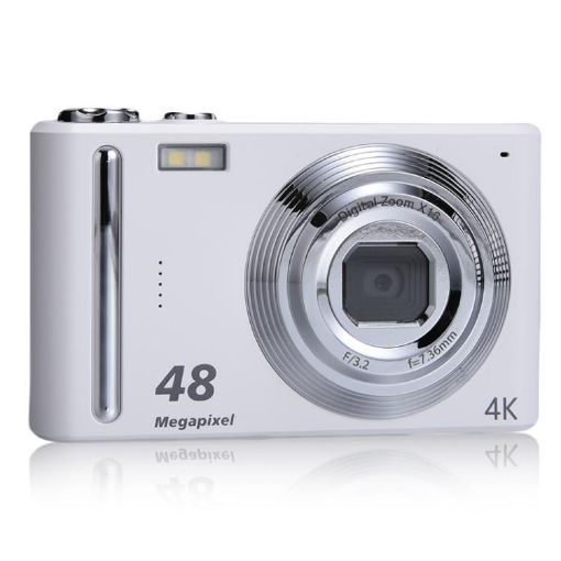 DC03H 4K HD Digital Camera, 2.4-Inch, 16X Zoom, Image Stabilization, White - 1