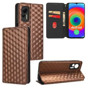 Ulefone Note 14 Brown Flip Leather Phone Case with Cubic Grid Texture - 1