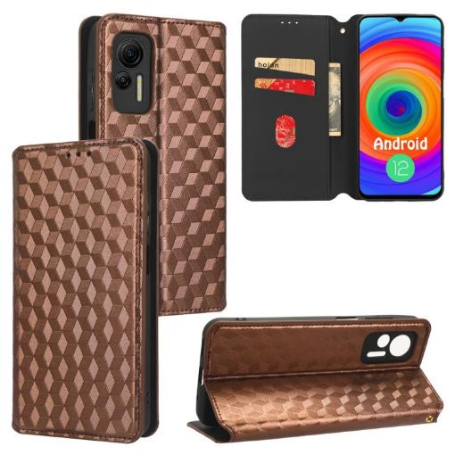 Ulefone Note 14 Brown Flip Leather Phone Case with Cubic Grid Texture - 1