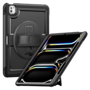 iPad Pro 13 2024 Black Honeycomb Grip Turntable Stand Case - 1