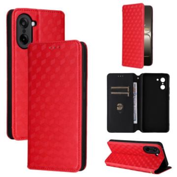 OnePlus Ace 5 Racing Flip Leather Phone Case - Red Cubic Grid Texture - 1