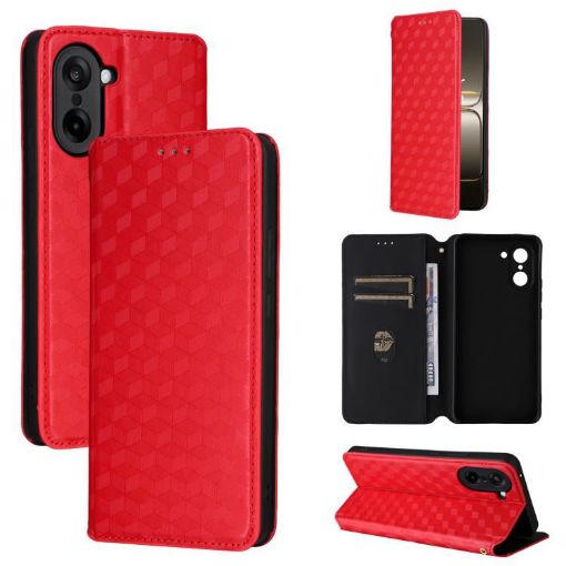 OnePlus Ace 5 Racing Flip Leather Phone Case - Red Cubic Grid Texture - 1
