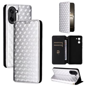 OnePlus Ace 5 Racing Flip Leather Phone Case - Silver Cubic Grid Texture - 1