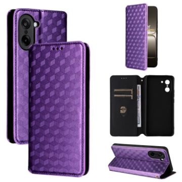 OnePlus Ace 5 Racing Flip Leather Phone Case - Purple Cubic Grid Texture - 1