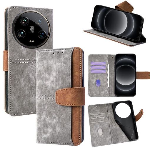 Xiaomi 14 Ultra Grey Leather RFID Blocking Phone Case - 1