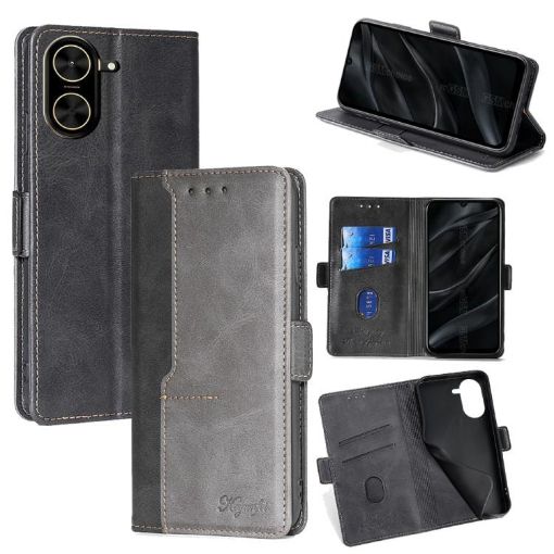 Redmi A5 4G Leather Phone Case - Black/Grey Contrast Buckle 171.7mm - 1