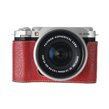 FUJIFILM X-M5 Litchi Texture PU Leather Camera Half Case - Wine Red - 1