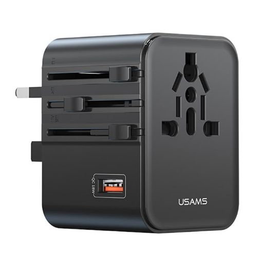 USAMS CC309 25W Dual Type-C & USB-A Travel Charger - Black - 1