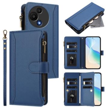 TCL 605/60 SE Leather Case: Magnetic Closure, 9 Card Slots, Dark Blue - 1