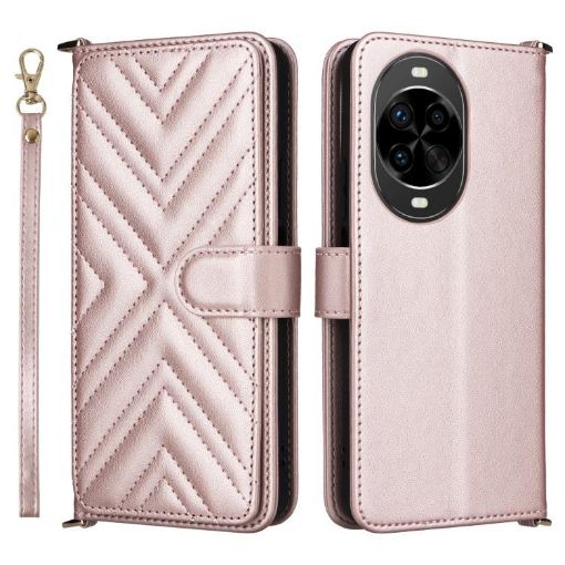 Huawei nova 14 5G Leather Phone Case with 6 Card Slots & Wrist Strap Pink - 1