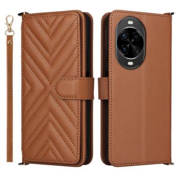 Huawei nova 14 5G Leather Phone Case with 6 Card Slots & Wrist Strap Brown - 1