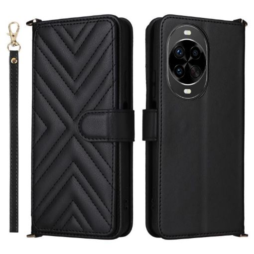 Huawei nova 14 Ultra 5G Leather Phone Case with 6 Card Slots & Strap (Black) - 1