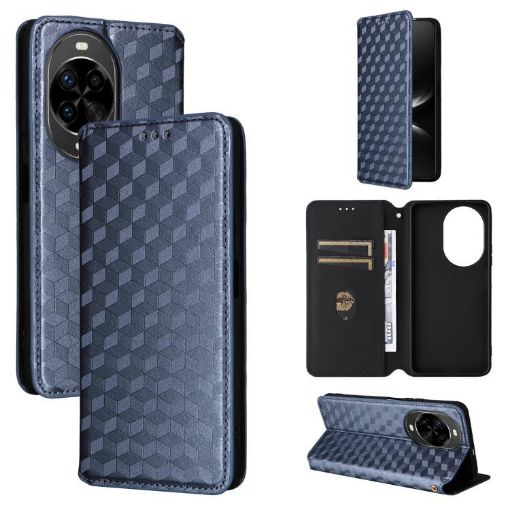 Huawei nova 14 5G Blue Flip Leather Phone Case with Cubic Grid Texture - 1
