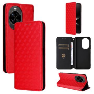 Huawei nova 14 Ultra 5G Red Flip Leather Phone Case with Cubic Grid Texture - 1